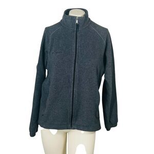 Columbia Fleece Lined Fuzzy Jacket‎ Womens L Gray Full Zip Up Pockets Mock Neck